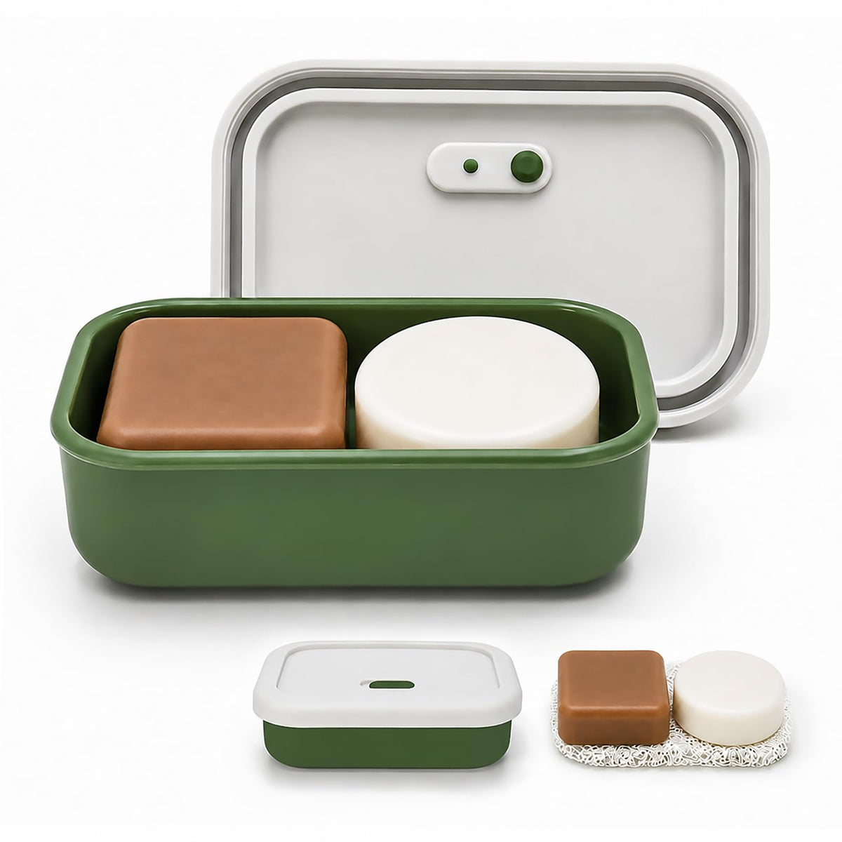 AIDIMMING Large Shampoo Bar Travel Case, Silicone Travel Soap Case, Green