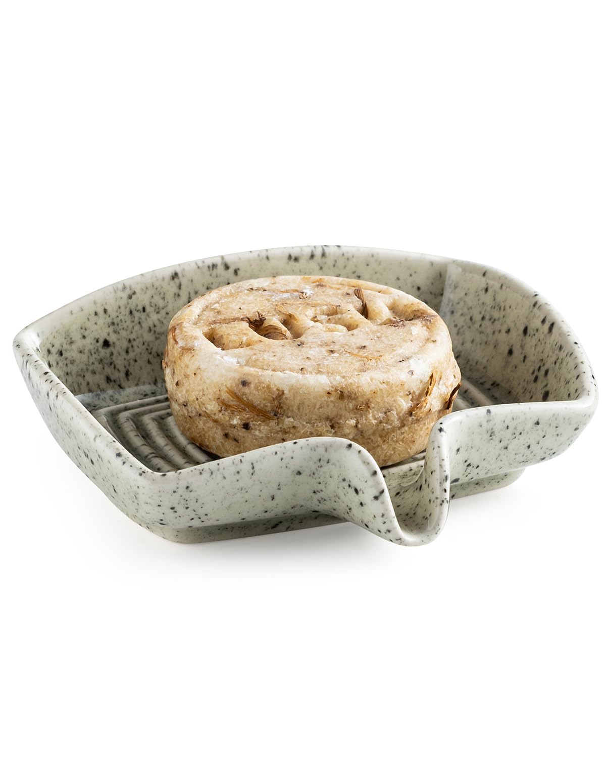 Zoeeker Soap Dish with Waterfall Design, Ceramic Soap Holder for Countertop