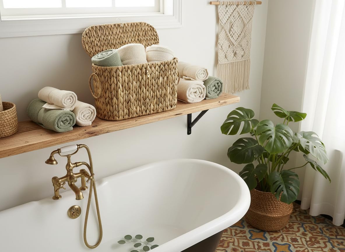 Coeusy Toilet Paper Basket with Lid,Wicker Basket for Bathroom Organizers and Storage,Holds Up to 6 Mega Rolls, Decorative Hand-Woven Rattan Bathroom Decor Accessories,Natural Water Hyacinth