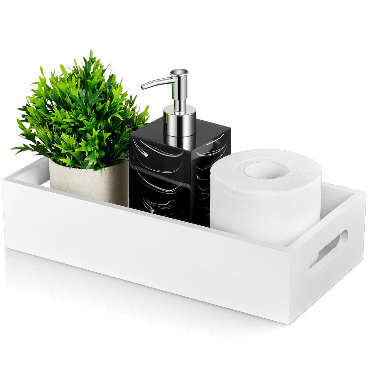 ALELION Acacia Wood Bathroom Storage Basket for Organizing - Toilet Paper Basket with Handle for Back of Toilet Tank Top Topper - Small Narrow Baskets for Kitchen Pantry Garage Laundry Room Storage