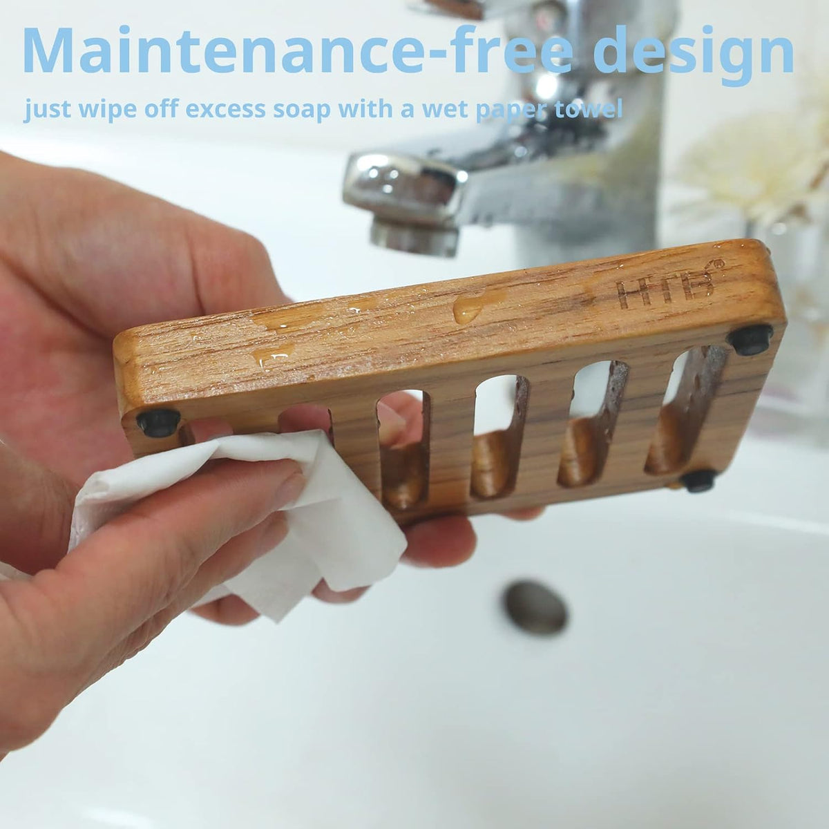 HTB 2 Pack Slotted Bar Soap Holder Teak Wood,Sponge Holder for Kitchen Sink