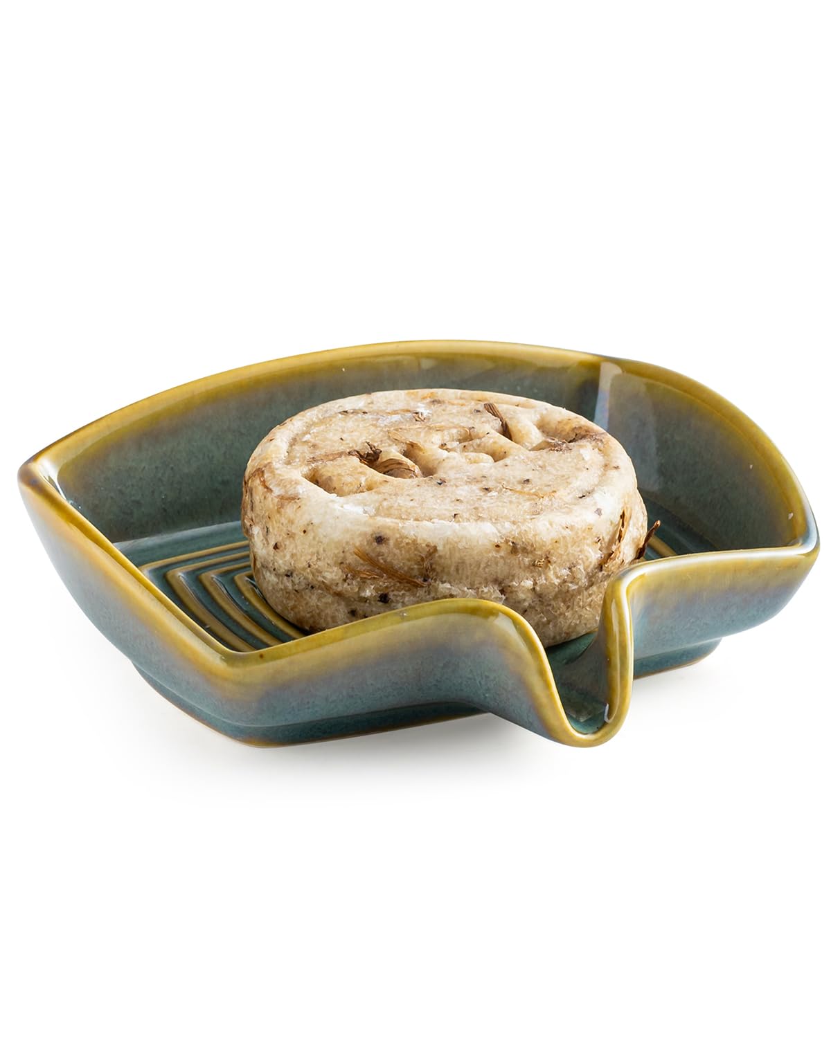 Zoeeker Soap Dish with Waterfall Design, Ceramic Soap Holder for Countertop