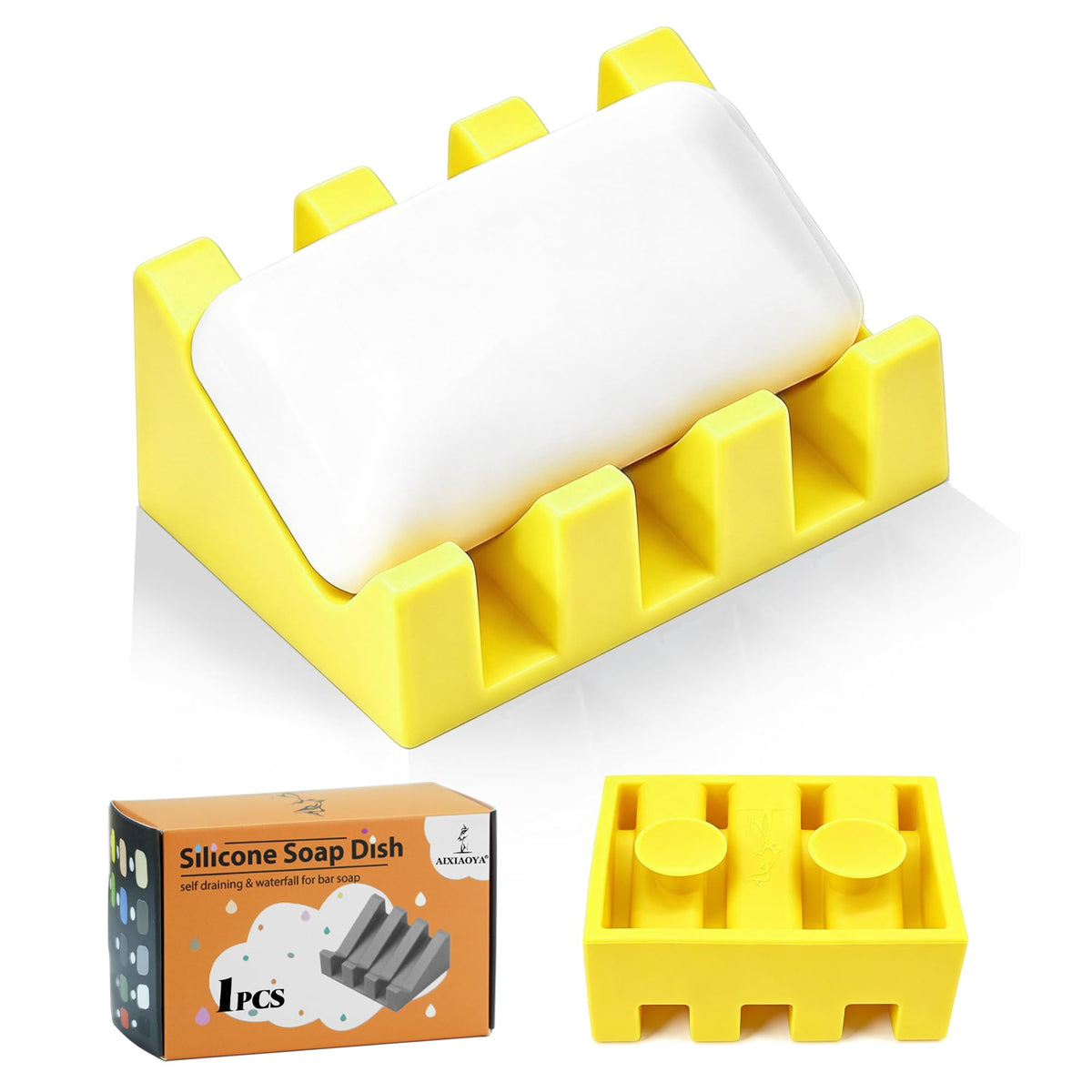 Silicone Soap Dish Self Draining with Suction Cups (White, 2 Pack)