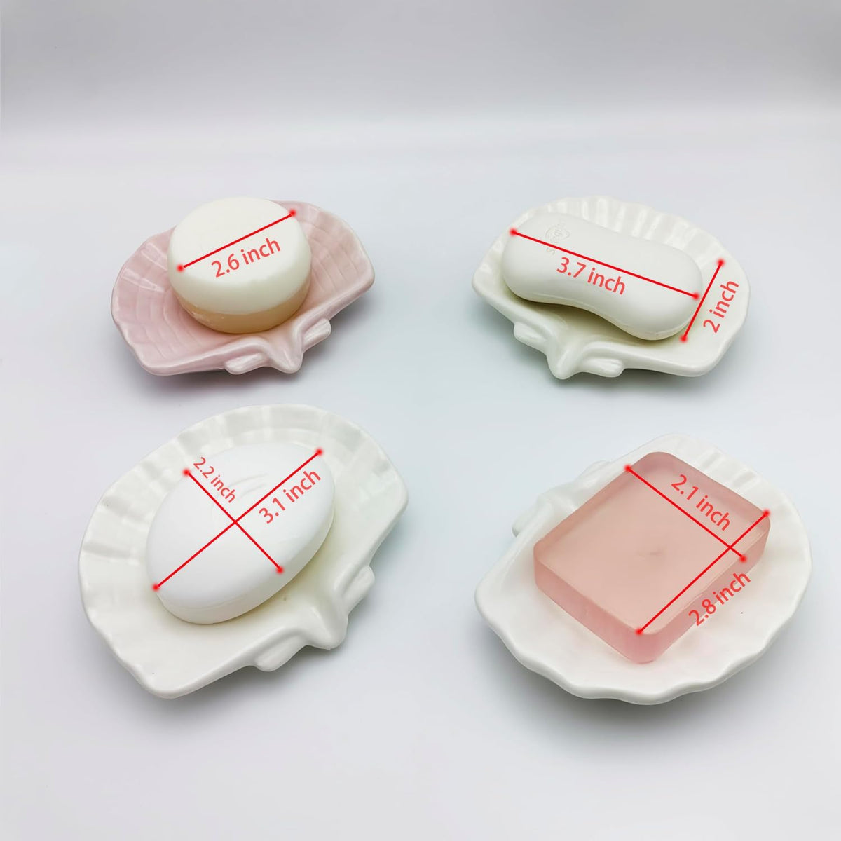 Ceramic Soap Holder, Sea-Shell Soap Tray with Self Draining, Soap Tray for Sink Washroom Bathroom Shower, Small Cute and Elegant Holder with Glaze, Easy Cleaning (White)