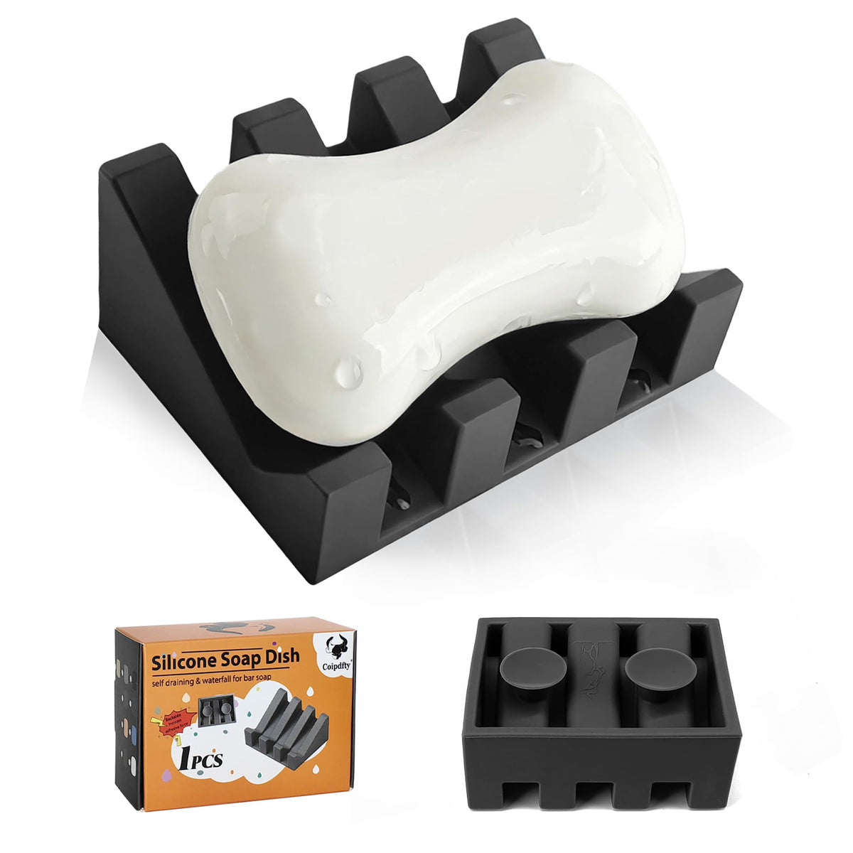 Soap Dish Holder for Shower with Suction Cup, Silicone Soap Holder & Saver Self-Draining Bar Soap Dish Keeps Soap Dry for Bathroom, Kitchen, Bathtub, Extends Soap Life (LightGrey-1Pack)