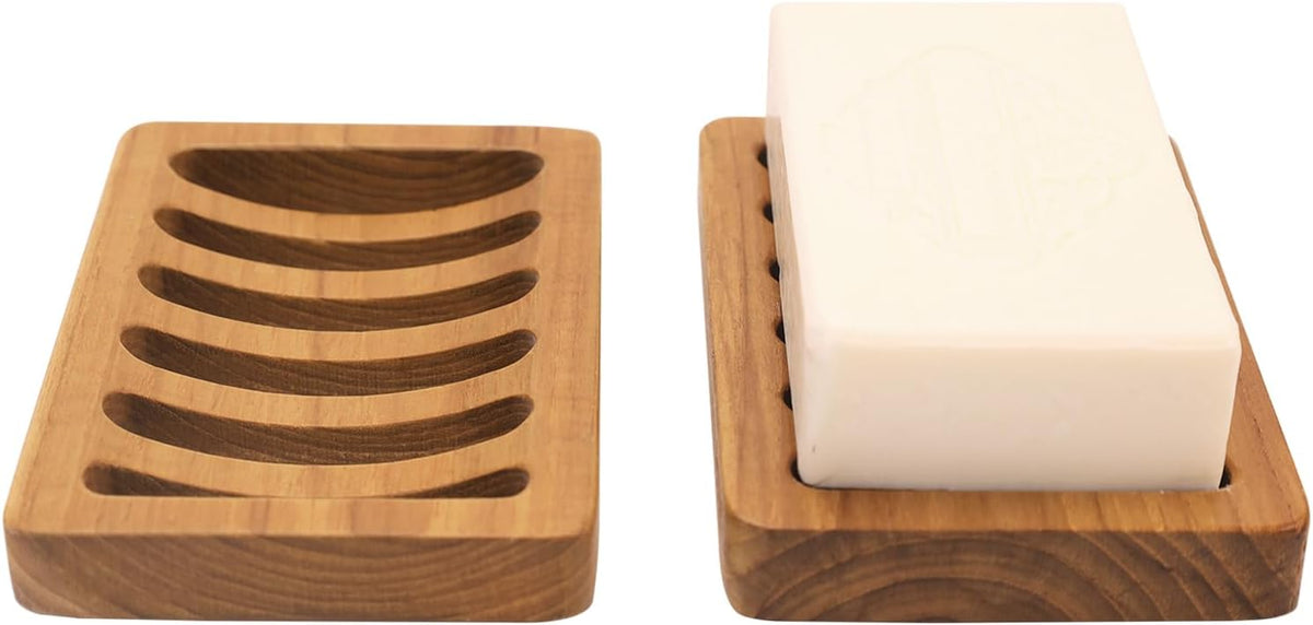 HTB 2 Pack Slotted Bar Soap Holder Teak Wood,Sponge Holder for Kitchen Sink