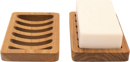 HTB 2 Pack Slotted Bar Soap Holder Teak Wood,Sponge Holder for Kitchen Sink