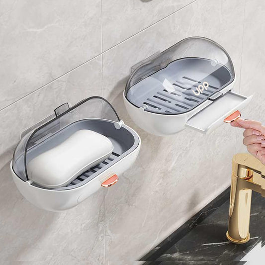 2 Pack Shower Soap Dish Holder with Lid, Bar Soap Container with Drain