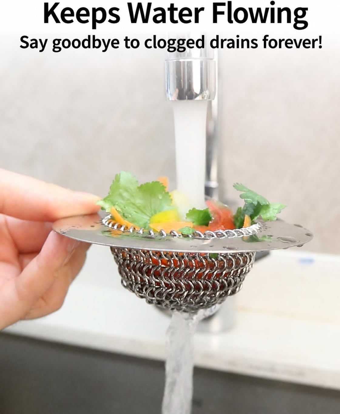 TRAPMATE Kitchen Sink Drain Strainer, 4.4" Reversible Chain Mesh Basket