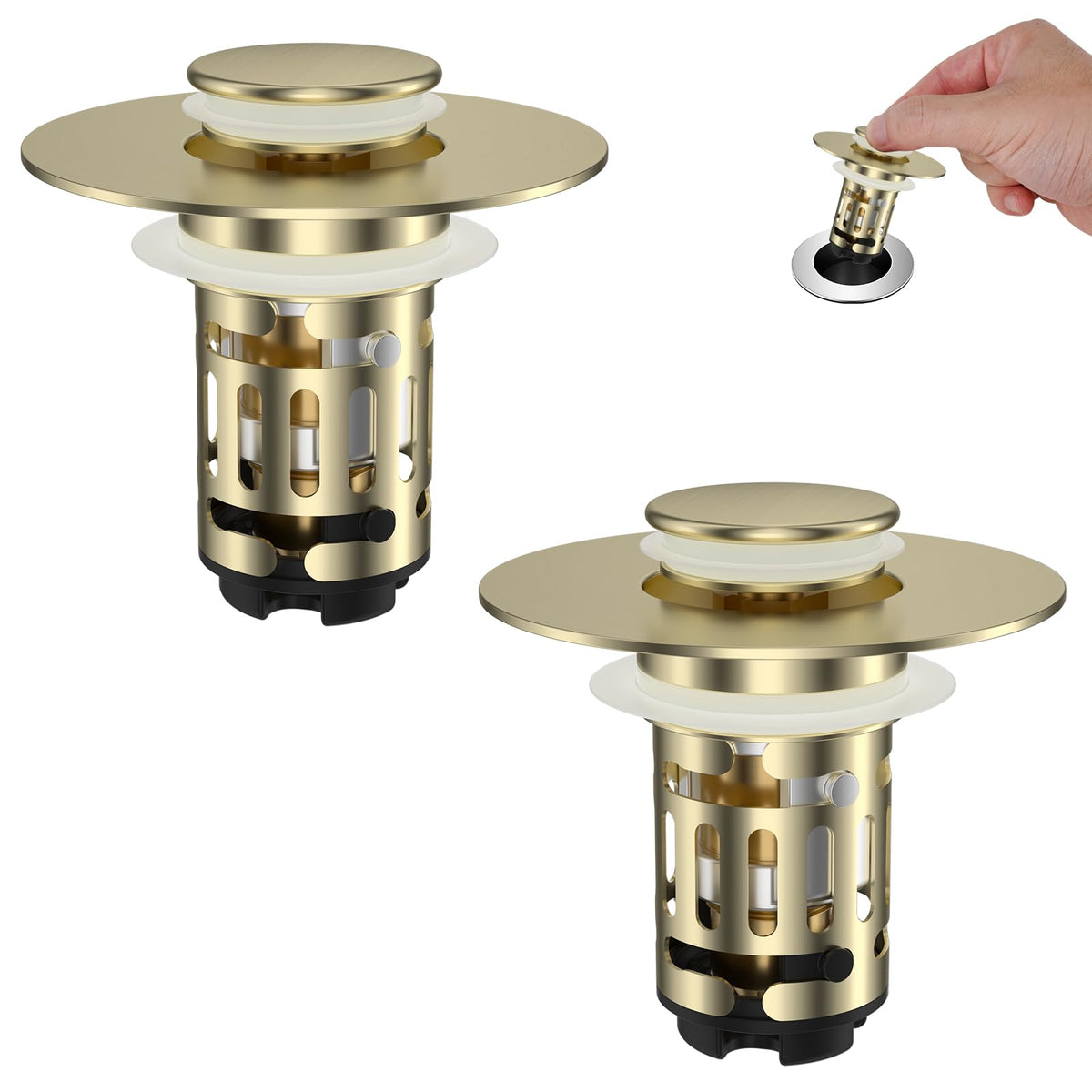 Hibbent 2 Pack Bathroom Sink Drain Strainer, 3 in 1 Pop Up Stopper