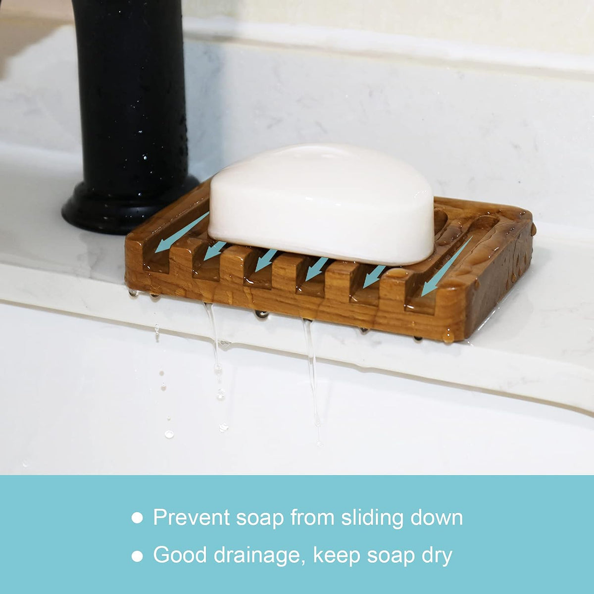 HTB 2 Pack Self Draining Soap Dishes,Teak Wood Soap Holder for Shower