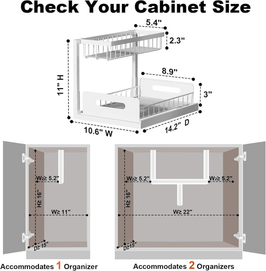 REALINN Under Sink Organizer, L-Shaped 2 Tier Pull Out Cabinet Organizer