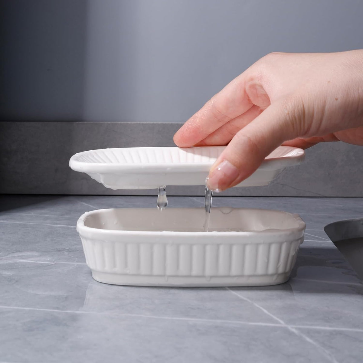 ANTIS'S HOME Ceramic Double Layer Self Draining White Soap Dish Bathroom Kitchen