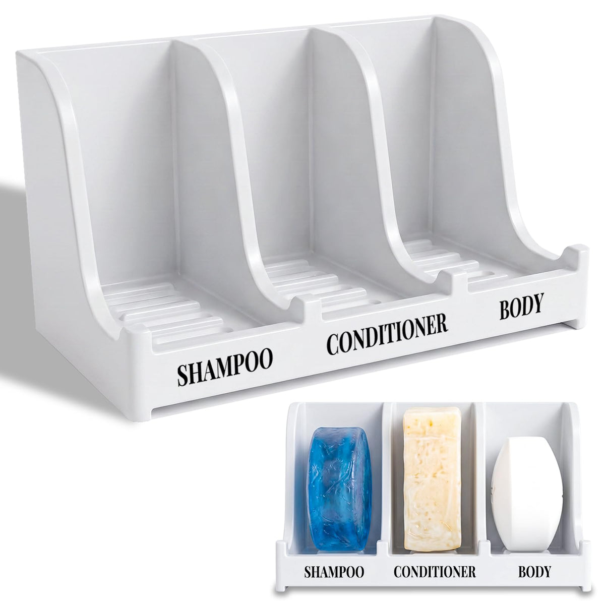 3-Compartment Shower Soap Holder & Organizer for Multiple Bars