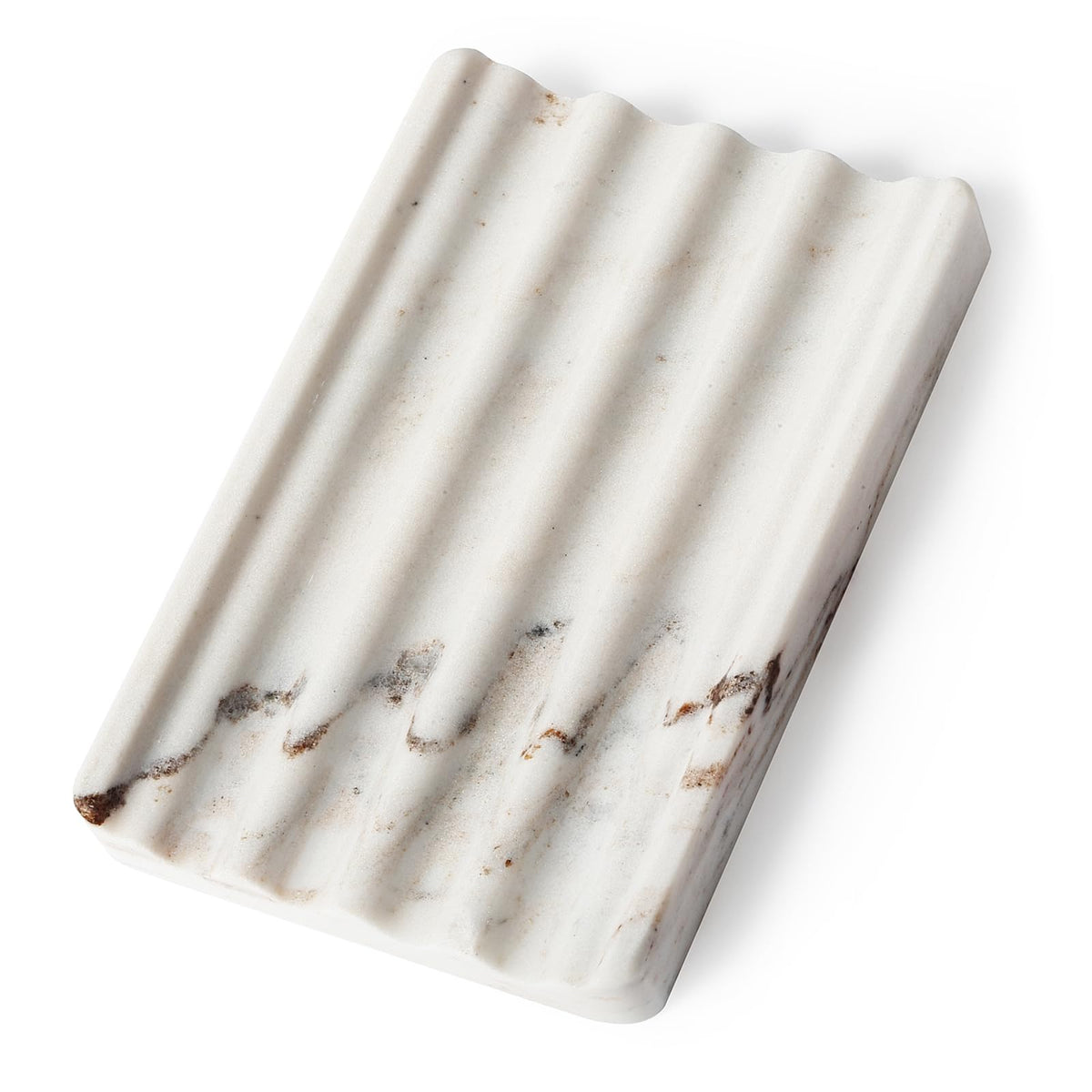 Koville Natural Marble Soap Dish for Bathroom Shower, White Gold Marble Soap Tray for Bathroom, Stone Soap Tray for Sink, Stripe Grooves Soap Saver Keep Soap Bars Dry Easy Clean
