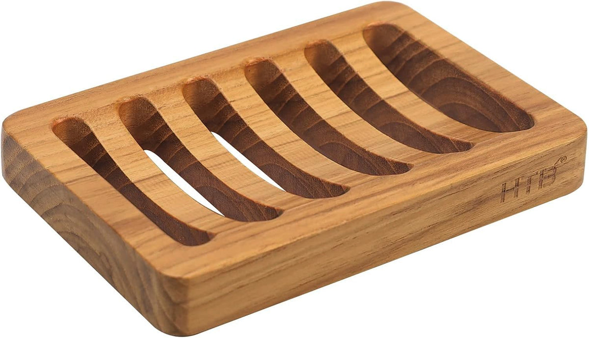 HTB 2 Pack Slotted Bar Soap Holder Teak Wood,Sponge Holder for Kitchen Sink