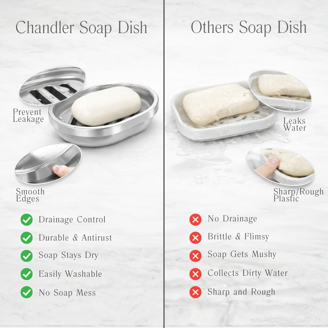 Chandler Stainless Steel Soap Dish, Brushed Nickel Draining Bar Holder