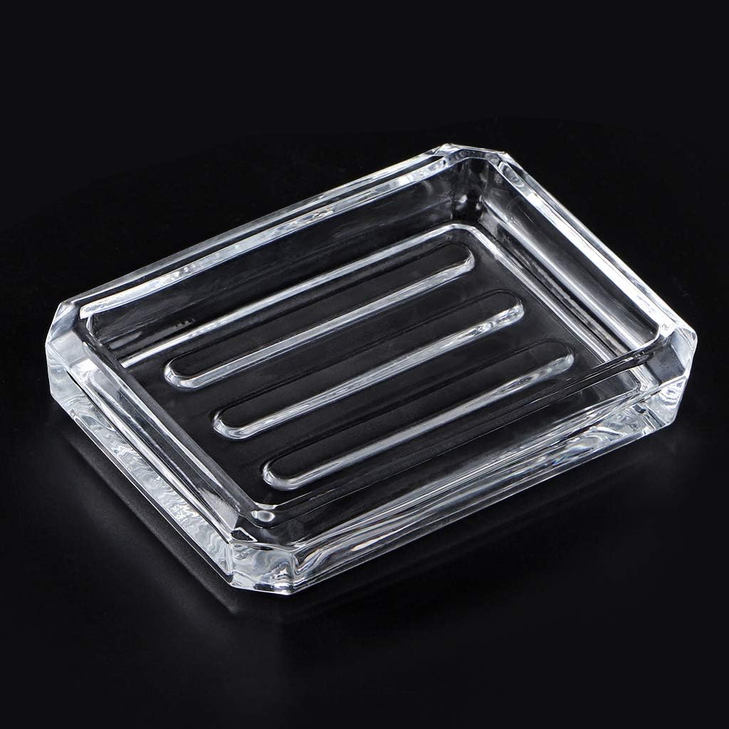 MDLUU 2-Pack Glass Bar Soap Dish, Decorative Soap Saver Tray for Shower, Bathtub, Bathroom Sink, Kitchen Sink (Square)