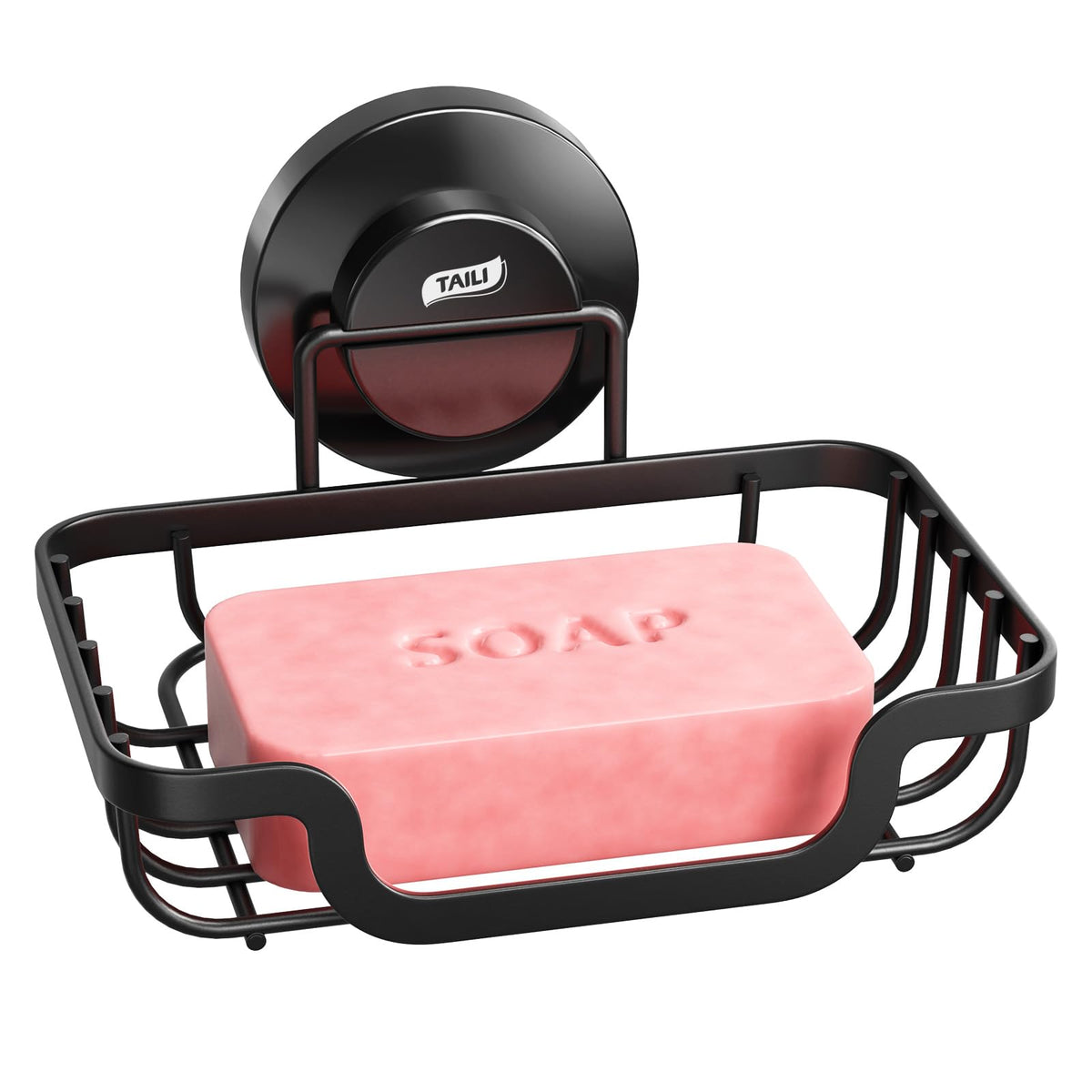 TAILI Soap Dish, Bar Soap Holder Suction Cup,Sponge Holder for Shower,Black