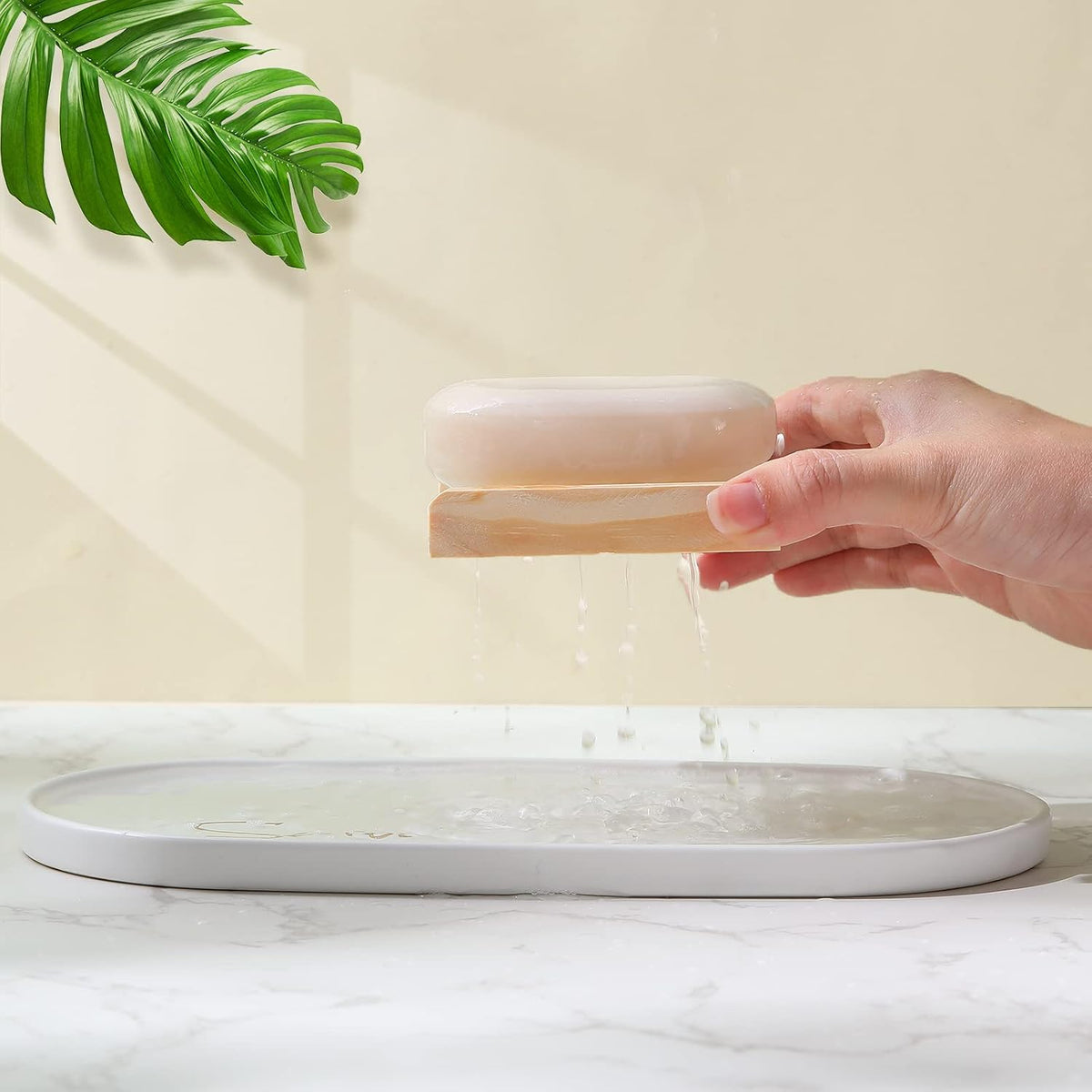 Amyhill 100 Pcs Bamboo Soap Dish Bulk Soap Holder Draining,Wooden Color