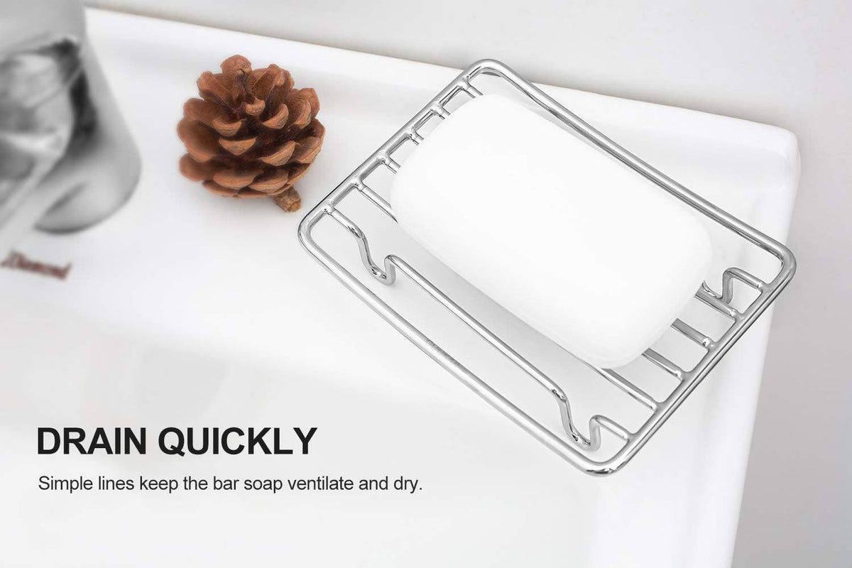 Bar Soap Dish Holder for Shower Bathroom Stainless Steel Rust Proof Self Draining, Chrome-2 Pack