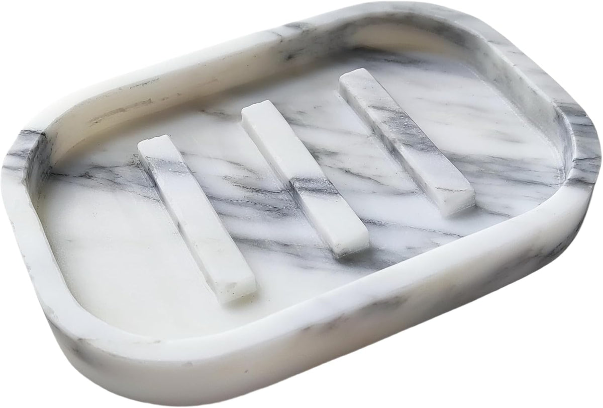 Natural Marble Soap Dish for Bathroom Shower Sink，Stone Soap Holder with Drying