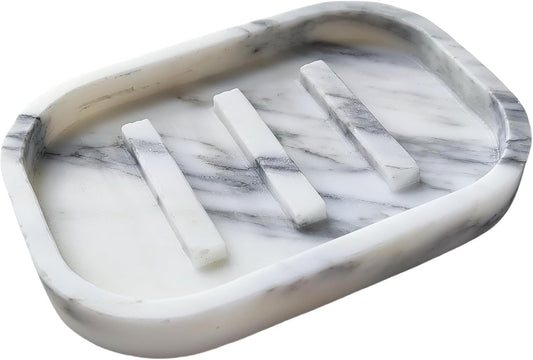 Natural Marble Soap Dish for Bathroom Shower Sink，Stone Soap Holder with Drying