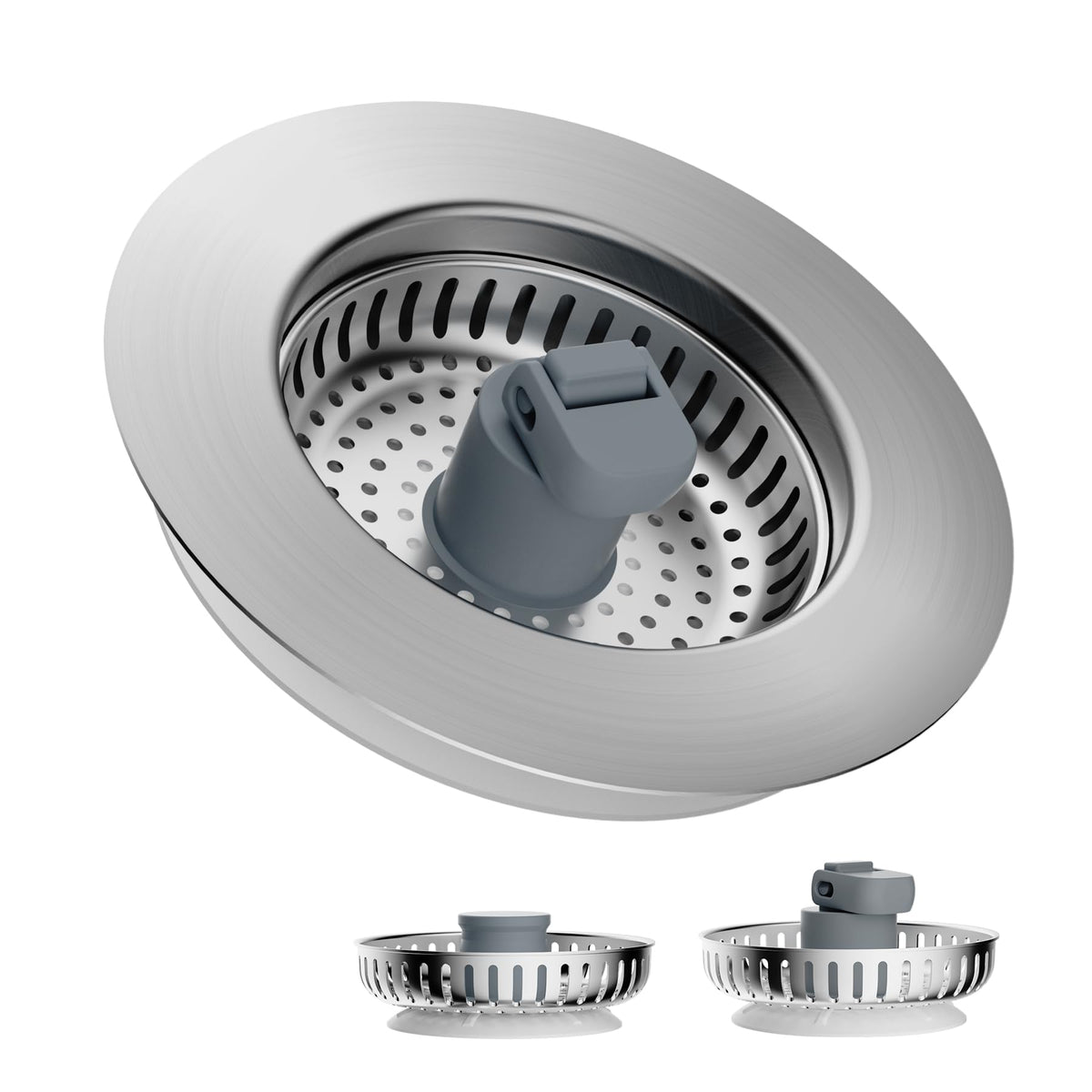 Hibbent Upgraded 3 in 1 Kitchen Sink Drain Strainer and Stopper Combo, Stainless Steel Metal Pop Up Sink Stopper, Anti-Clogging Basket with Foldable Handle for US Standard 3-1/2 Inch Drain