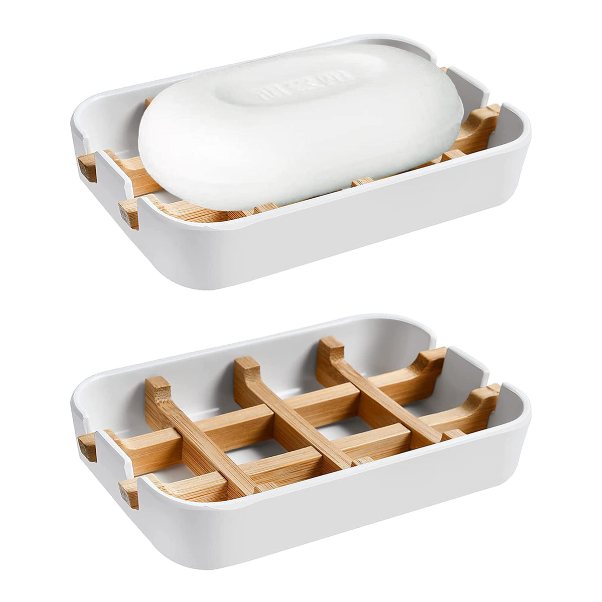 Aoheuo Modern Bamboo Fiber soap Holder and soap Dish Combination (Removable),5.12 Long by 3 Wide, 0.98 inches high, Used in Kitchens, bathrooms, and bar Sinks (White(2 Pack))