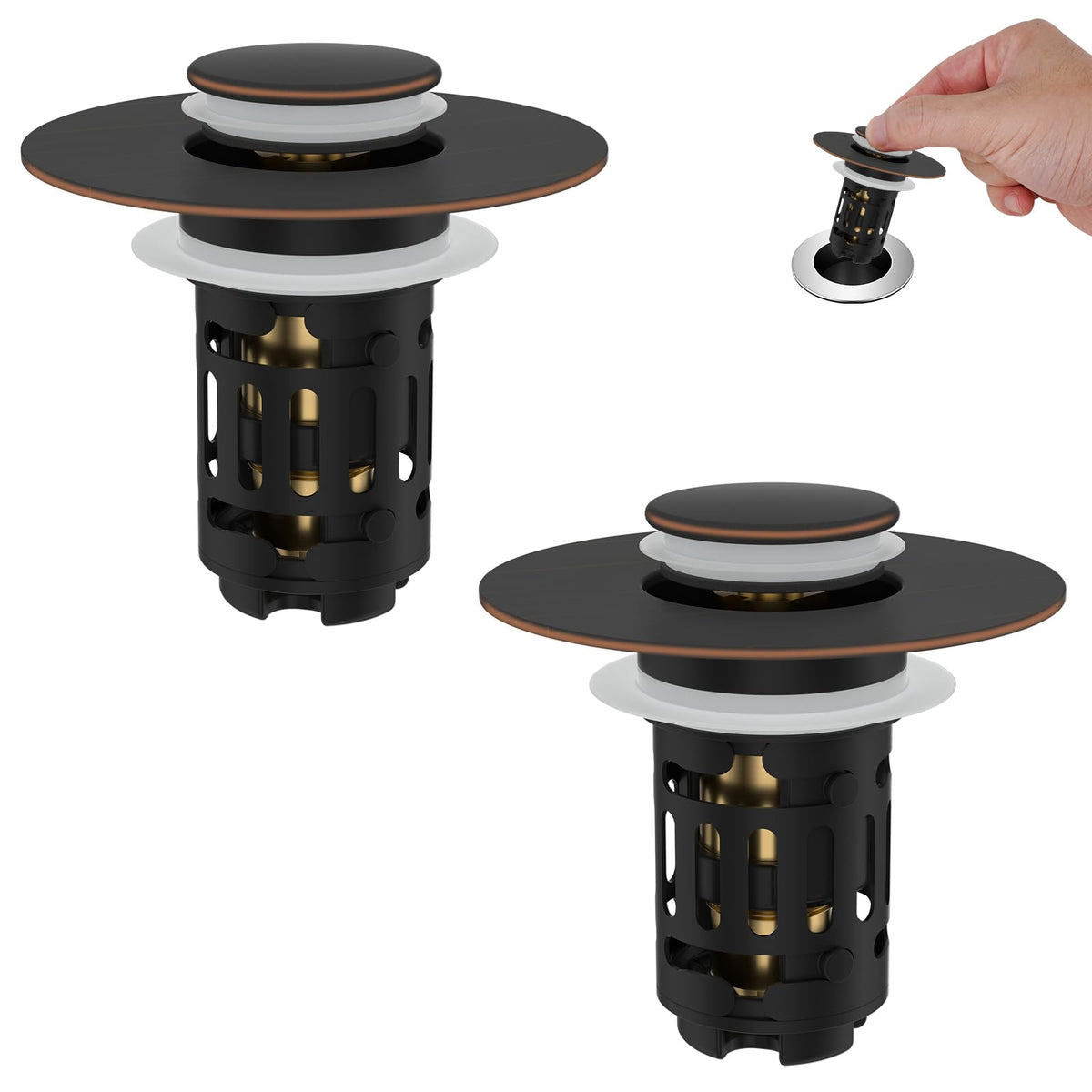 Hibbent 2 Pack Bathroom Sink Drain Strainer, 3 in 1 Pop Up Stopper