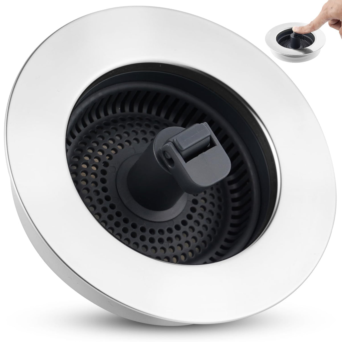 Universal 3 in 1 Kitchen Sink Drain Strainer Stopper Combo, Matte Black