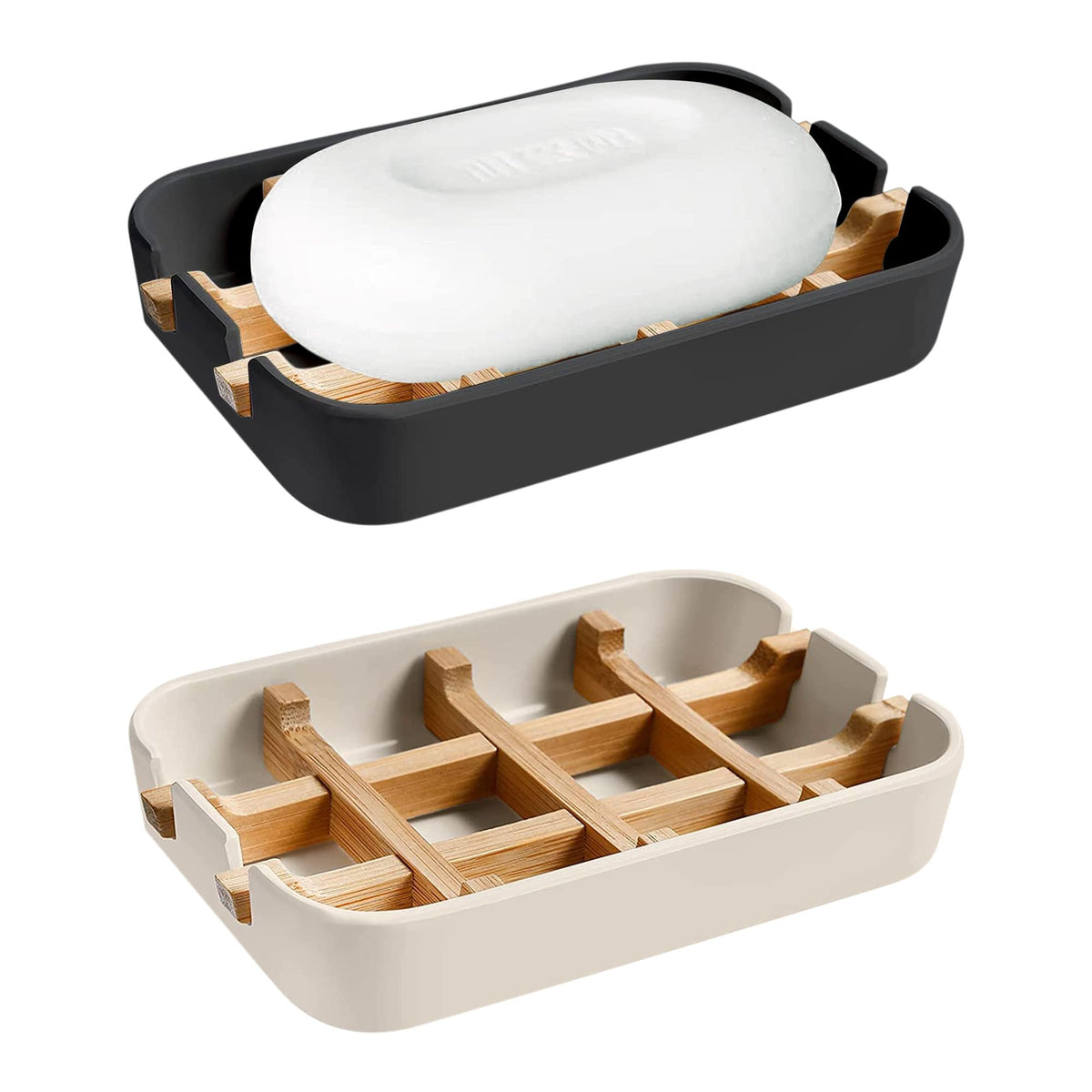 Aoheuo Modern Bamboo Fiber soap Holder and soap Dish Combination (Removable),5.12 Long by 3 Wide, 0.98 inches high, Used in Kitchens, bathrooms, and bar Sinks (White(2 Pack))