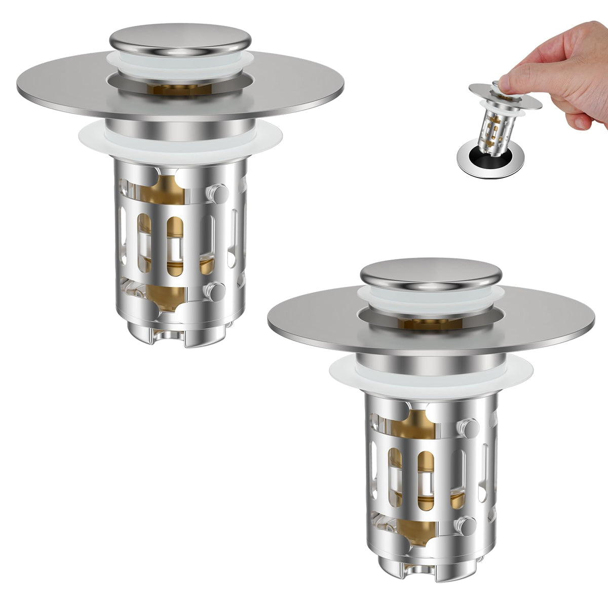 Hibbent 2 Pack Bathroom Sink Drain Strainer, 3 in 1 Pop Up Stopper