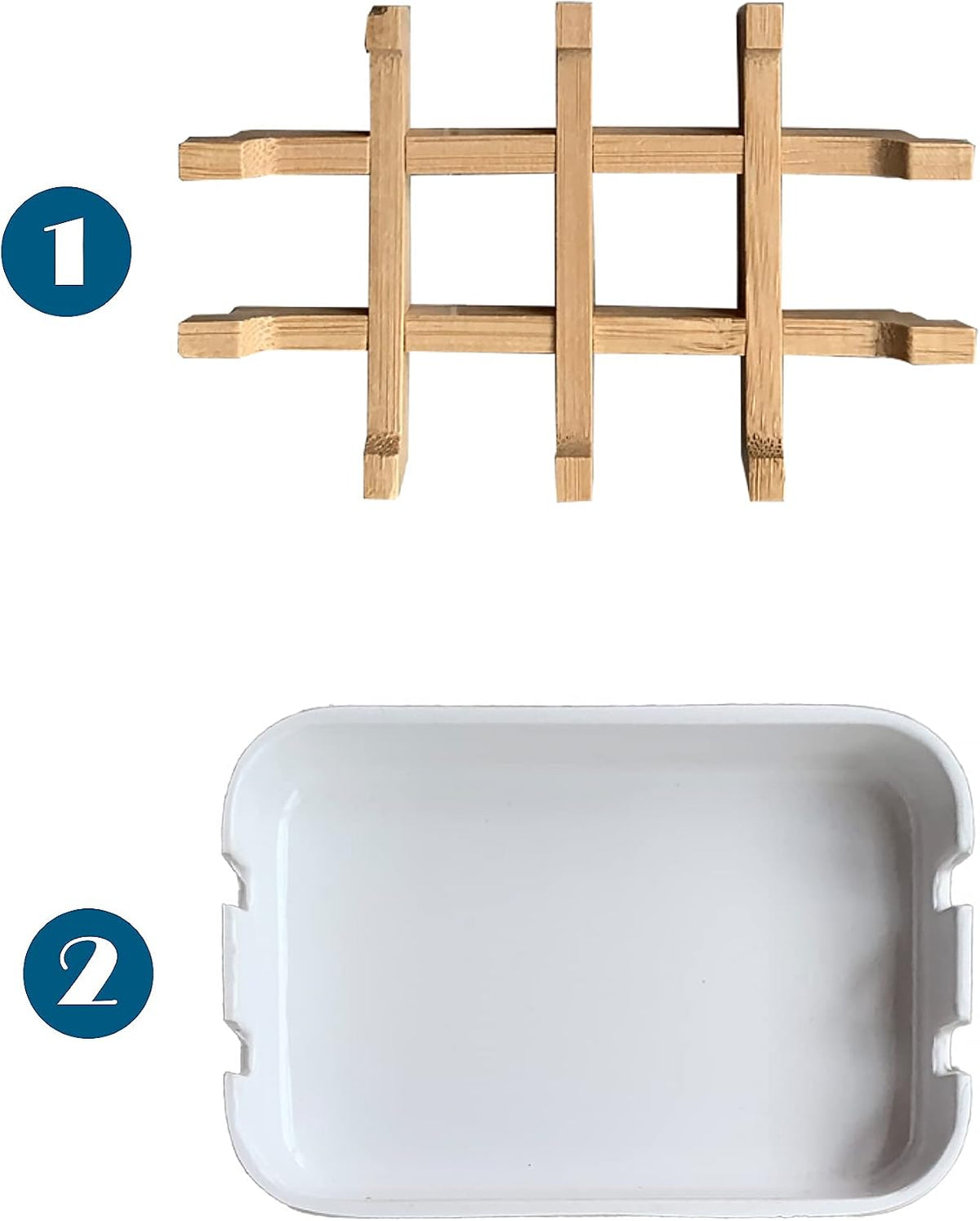 Aoheuo Modern Bamboo Fiber soap Holder and soap Dish Combination (Removable),5.12 Long by 3 Wide, 0.98 inches high, Used in Kitchens, bathrooms, and bar Sinks (White(2 Pack))