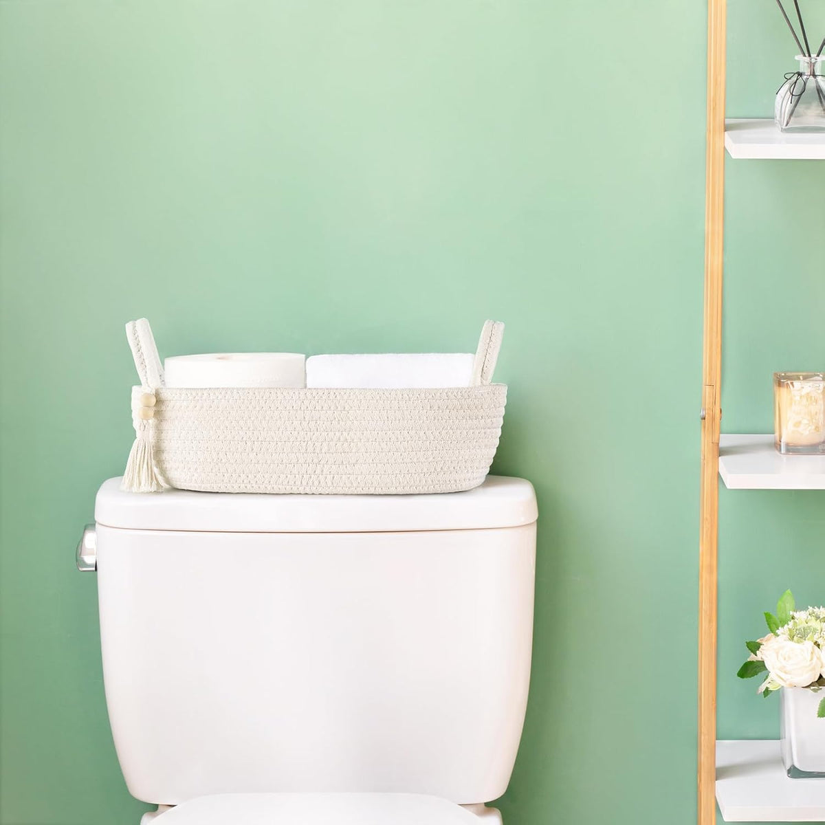 Mkono Toilet Paper Basket, Boho Bathroom Decor, Small Storage Organizer