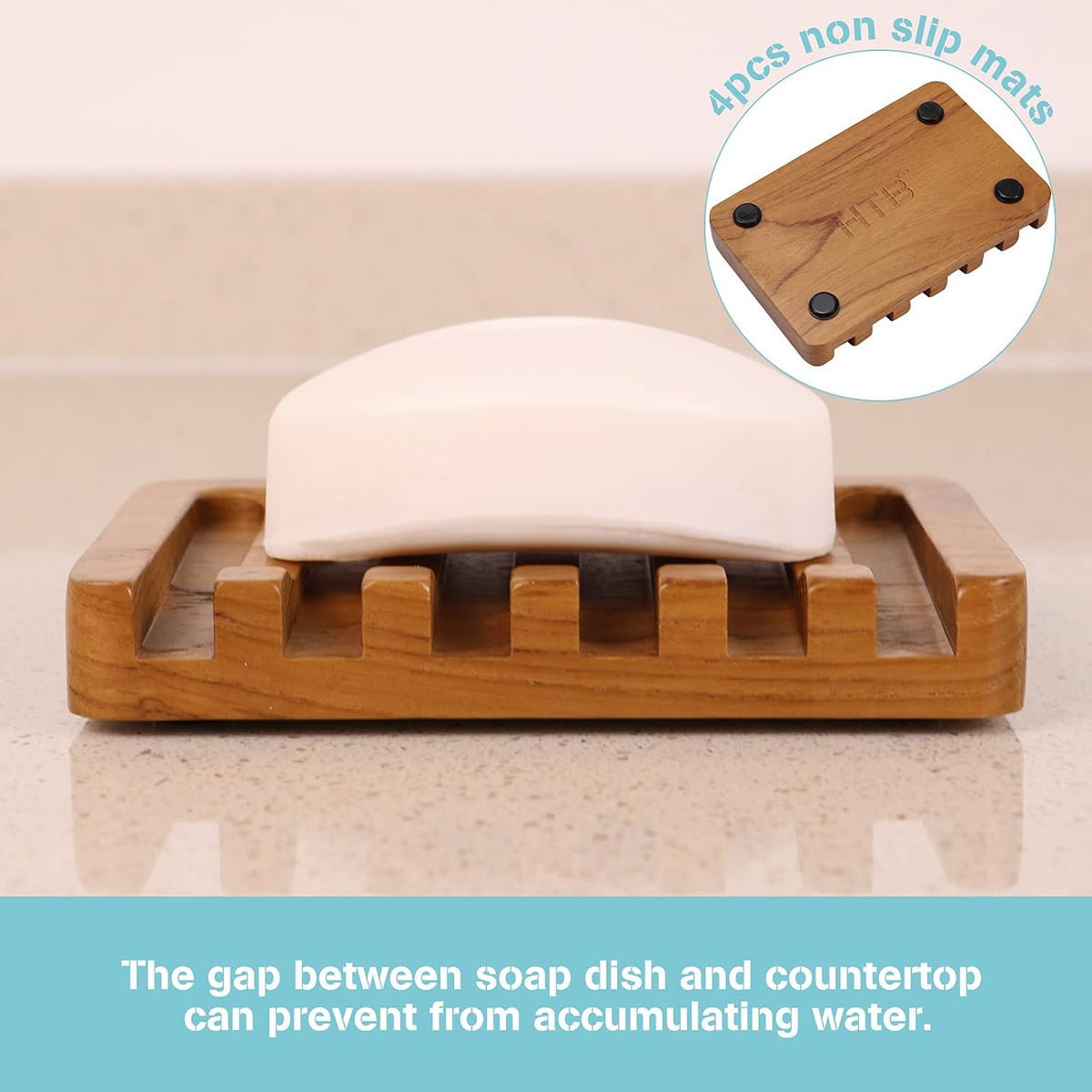 HTB 2 Pack Self Draining Soap Dishes,Teak Wood Soap Holder for Shower
