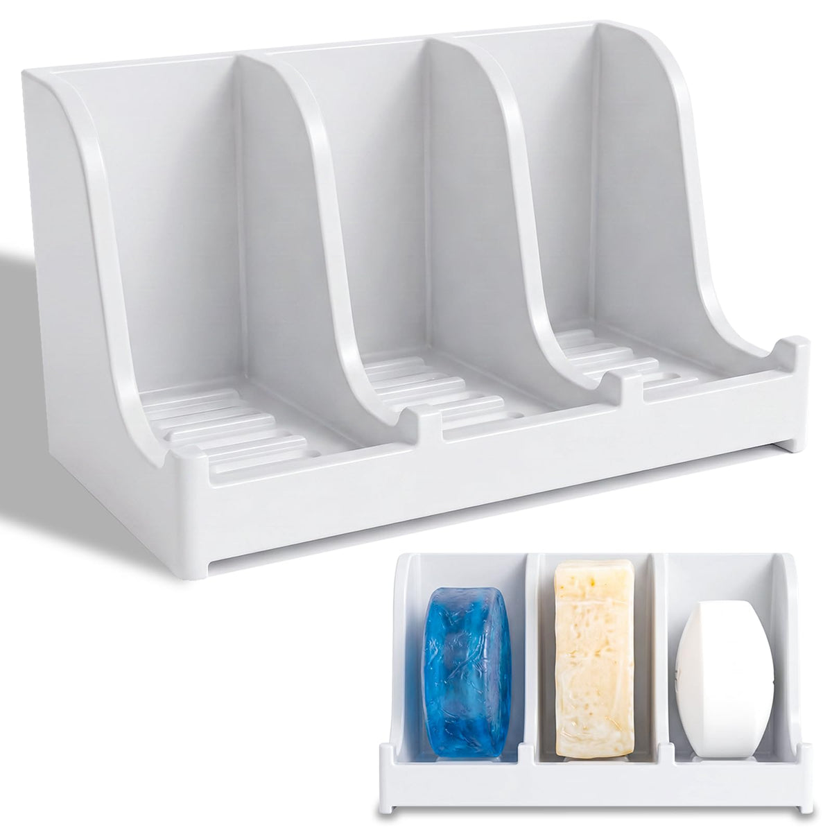 3-Compartment Shower Soap Holder & Organizer for Multiple Bars