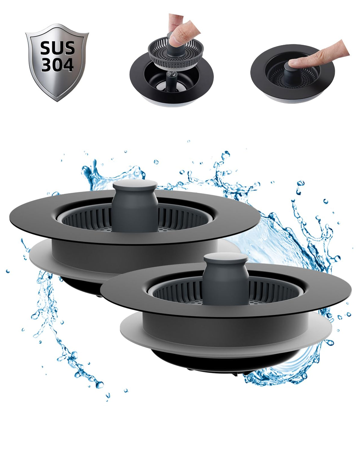 Hibbent Upgraded 3-in-1 Kitchen Sink Drain Strainer & Stopper Combo, Chrome