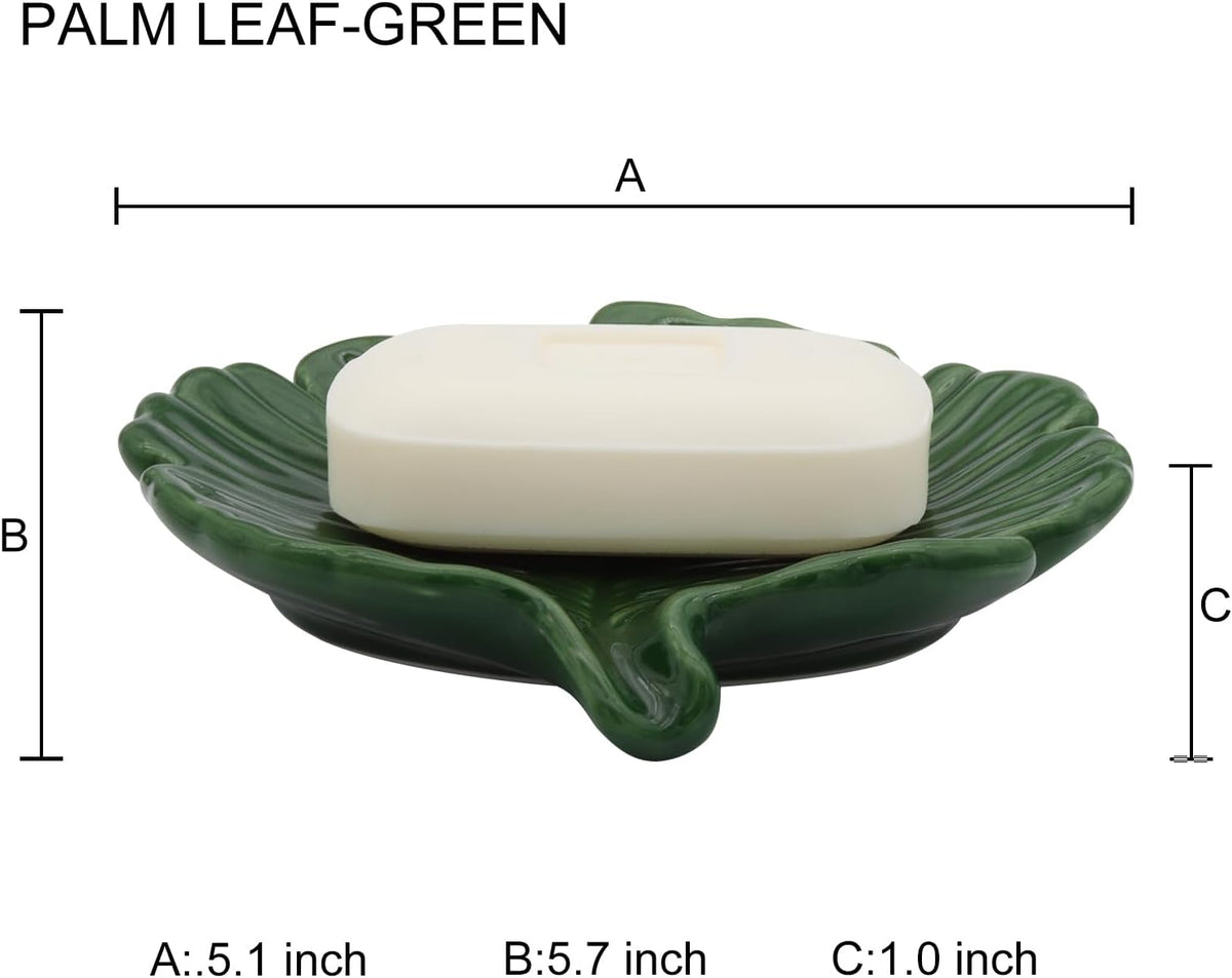 Elegant Bathroom Soap Dish,Ceramic Soap Dish Holder in Palm Leaf Style,Self-Draining Design for Bathroom