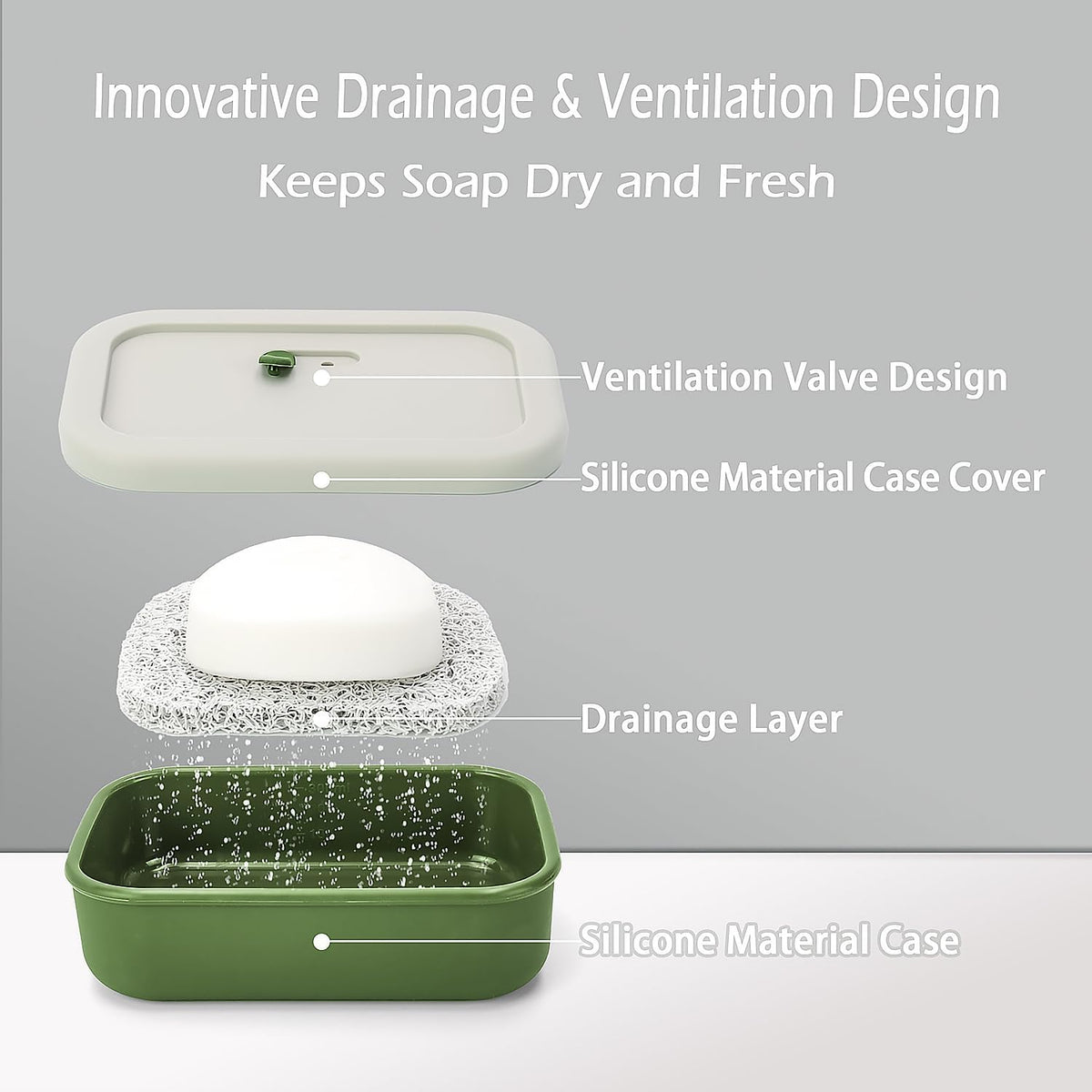 AIDIMMING Large Shampoo Bar Travel Case, Silicone Travel Soap Case, Green