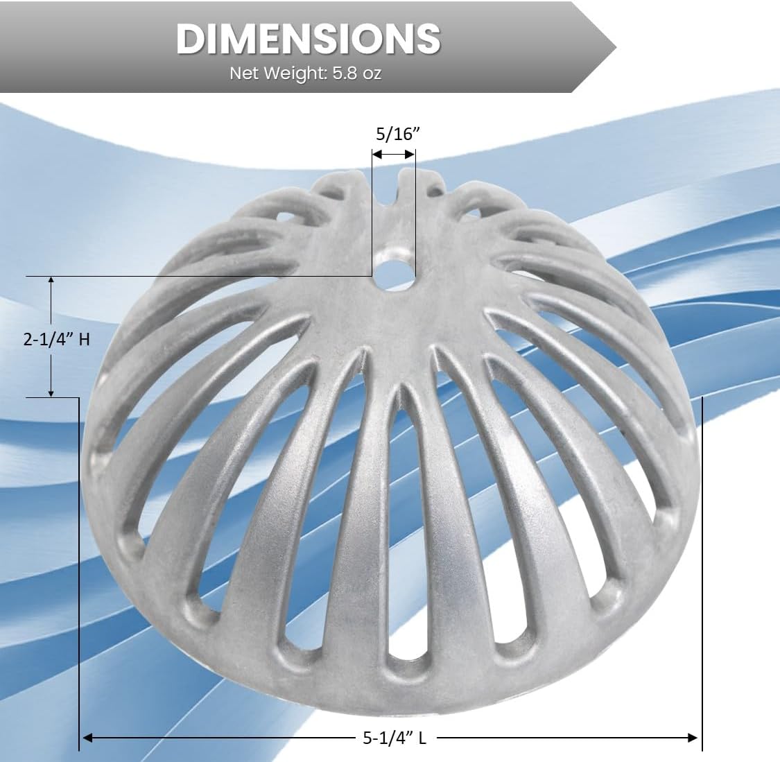 Leyso Heavy Duty Aluminum Dome Floor Drain Cover and Drain Strainer, Removable Outdoor Drain Cover, Dome Strainer for Restaurant, Home, Garden, Roof Top 5-1/4" Diameter x 2-1/4"H (1 PCS)
