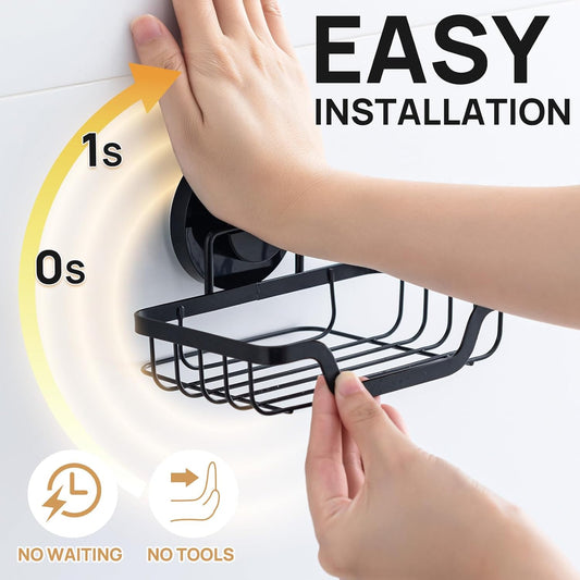 LEVERLOC Soap Dish, Soap Bar Holder for Shower Suction Cup Wall Mounted