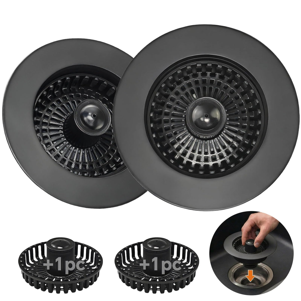 Solid Brass Body 3-in-1 Kitchen Sink Drain Strainer & Stopper, Heavy Duty Pop Up Plug Assembly with 2 Baskets, Anti-Clog Replacement for US Standard 3-1/2 Inch Drains, Rust-Proof Silver