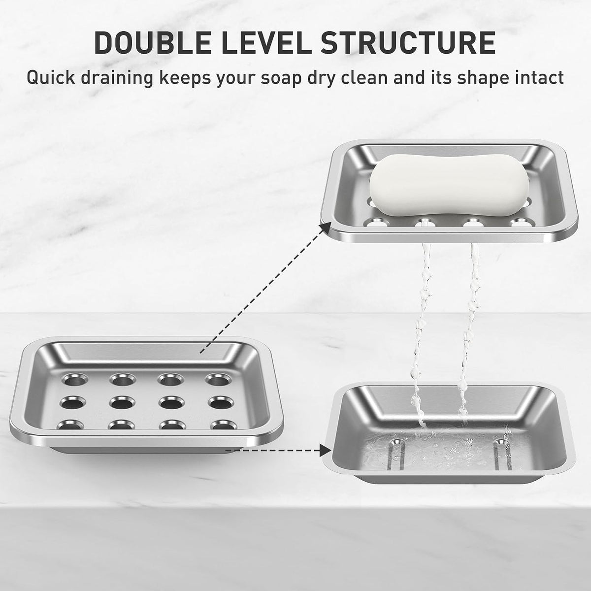 Stainless Steel Soap Dish for Kitchen Sink, Large Draining Tray