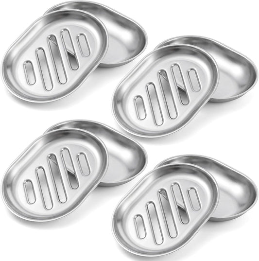 4-Pack Stainless Steel Soap Dish for Shower & Kitchen Sink – Heavy Duty 304 Metal Soap Holder with Drainage, Anti-Rust Brushed Finish, 5x4x0.8 Inch Soaps Bar Tray for Bathroom or Countertop