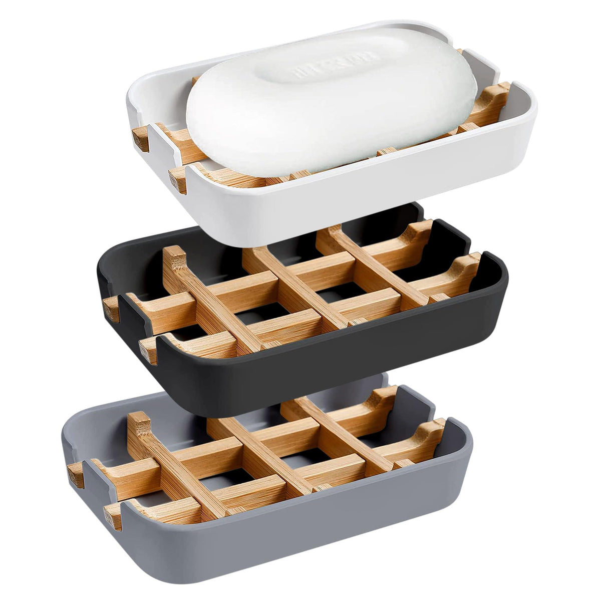 Aoheuo Modern Bamboo Fiber soap Holder and soap Dish Combination (Removable),5.12 Long by 3 Wide, 0.98 inches high, Used in Kitchens, bathrooms, and bar Sinks (White(2 Pack))