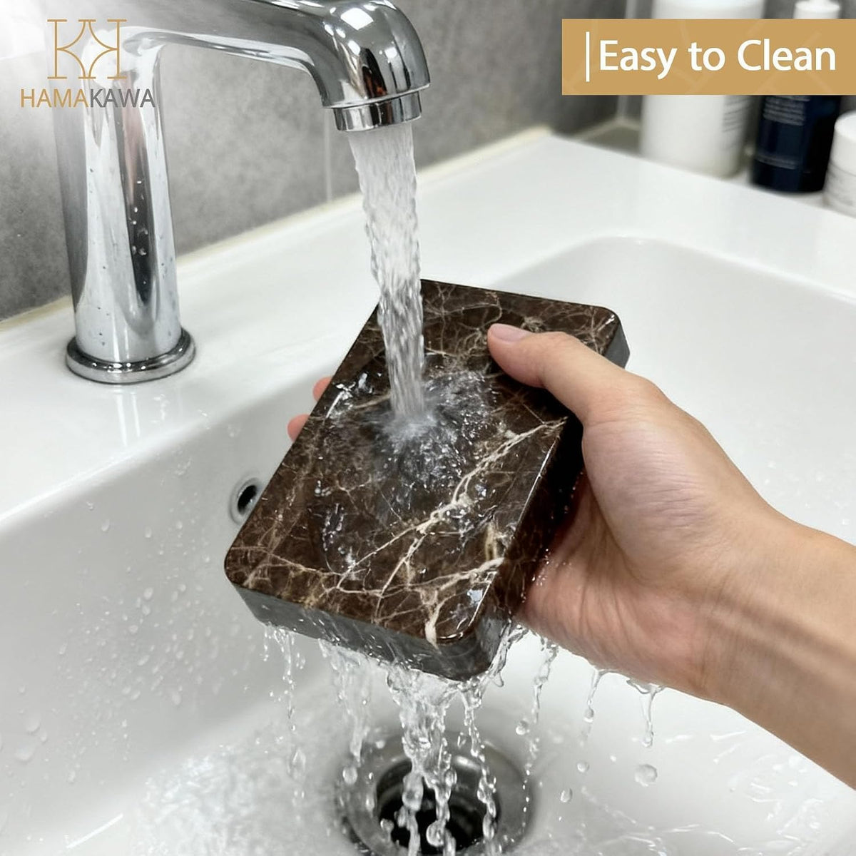 Natural Marble Soap Dish, Rectangle Emperador Dark Jewelry Dish