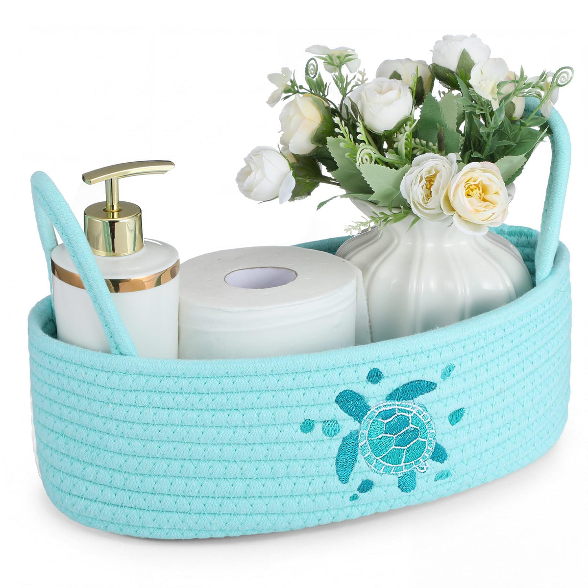 Vesici Eucalyptus Toilet Paper Storage Basket with Handles, Cotton Rope