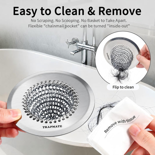 TRAPMATE Shower Drain Hair Catcher, Easy Flip Clean Bathtub Drain Protector