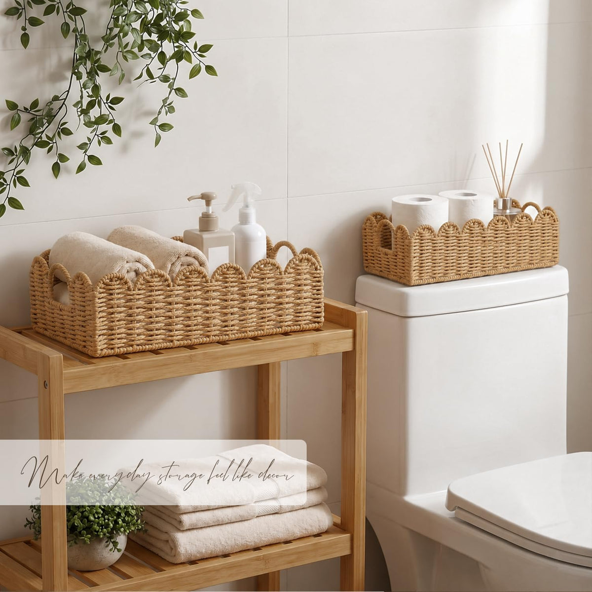 Scalloped Toilet Paper Storage Baskets with Handles, Set of 2